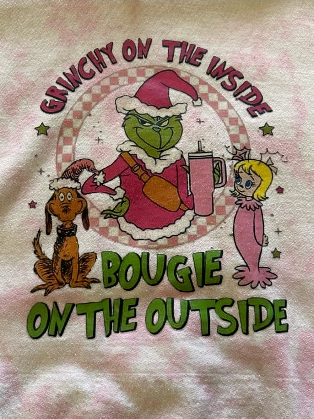 Gildan Pink and Green Tie-Dye Graphic Sweatshirt